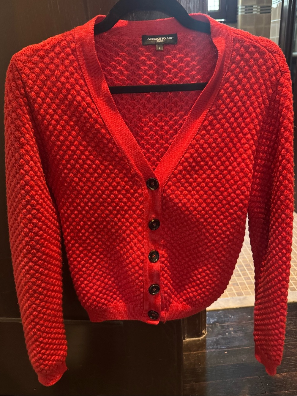 Surface to Air Paris Red Textured 100% Merino Wool Button Front Cardigan